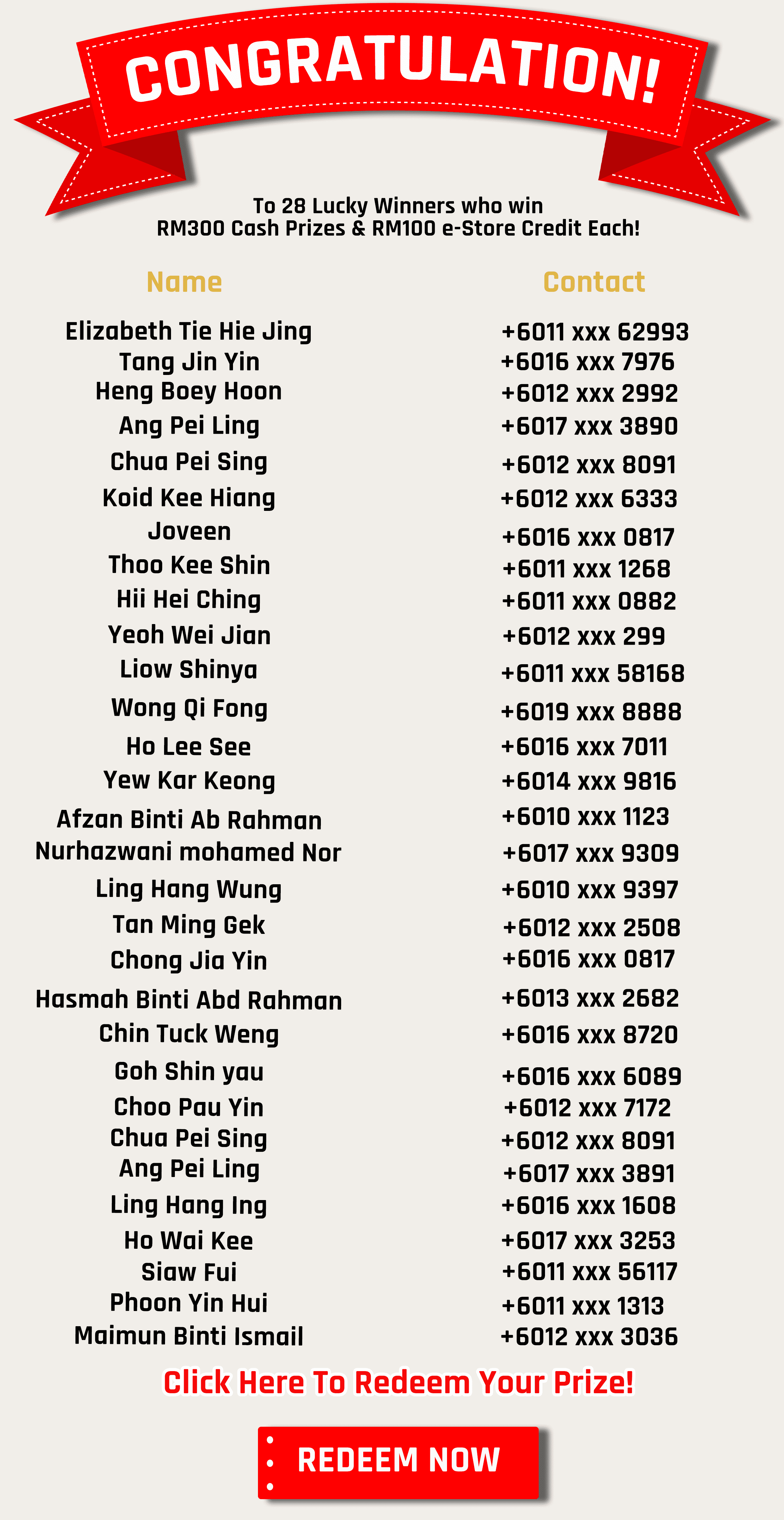 winning list
